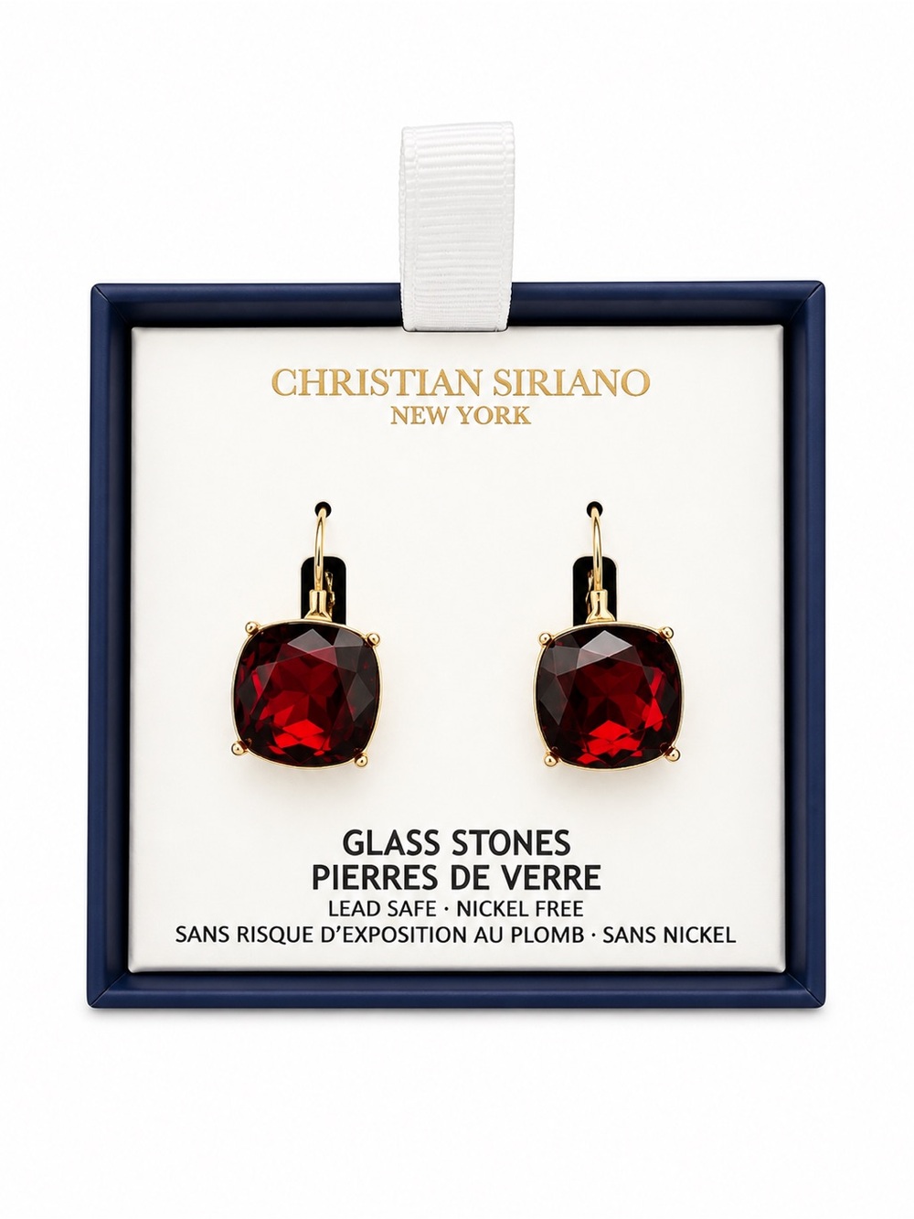 Christian Siriano Gold-Tone Drop Earrings with Deep Red Stones